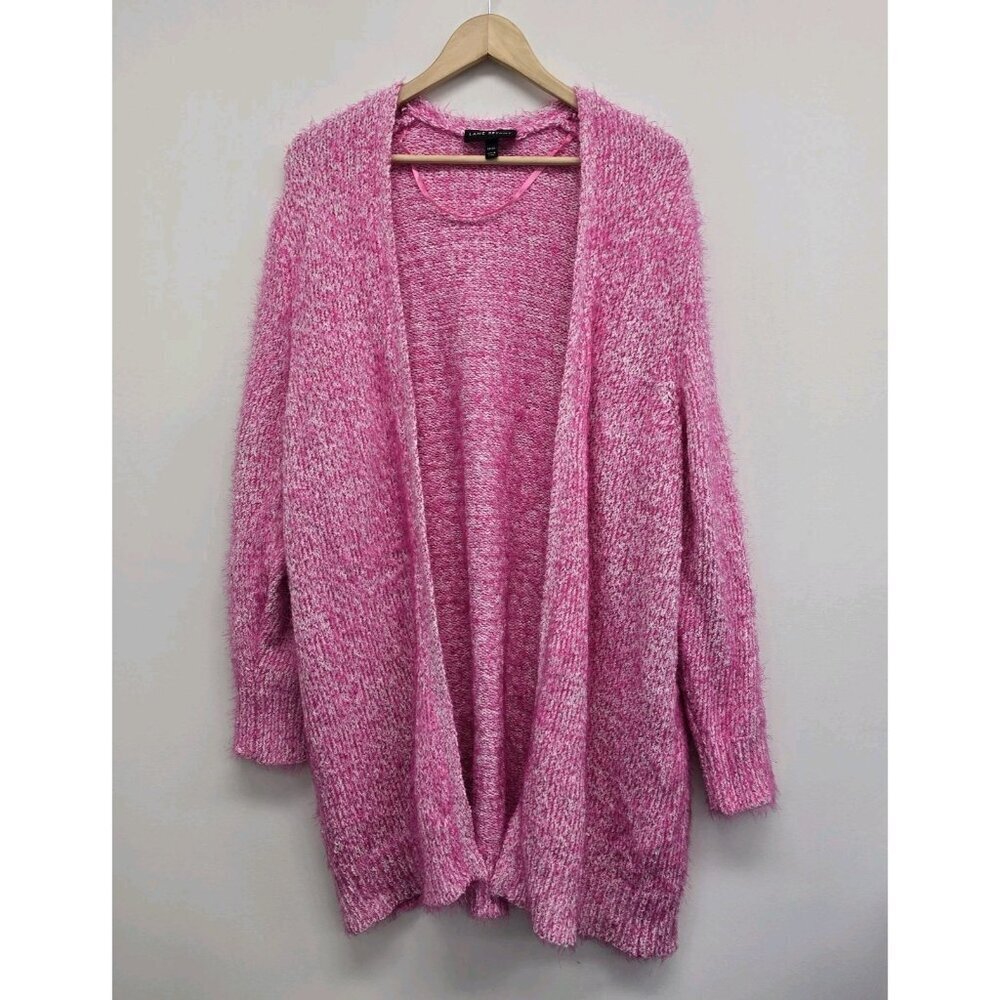 Lane Bryant Longline Eyelash Knit Open Front Cardigan 14/16 Hot Pink Fuzzy Cozy
